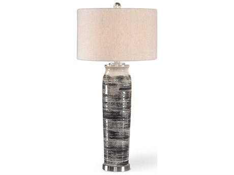 Luxecor Illumination Dark Gray Cream Espresso Round Drum Hardback Buffet Lamp
