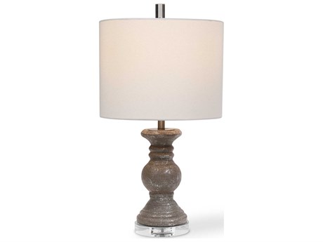 Luxecor Illumination Stone Gray Silver Round Drum Hardback Traditional Table Lamp