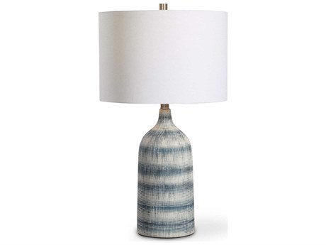 Luxecor Illumination Blue White Round Drum Hardback Buffet Lamp
