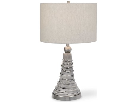 Luxecor Illumination Dove Gray Brushed Nickel Kd Round Drum Hardback Table Lamp