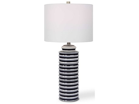 Luxecor Illumination Navy White Round Hardback Shade Blue Buffet Lamp