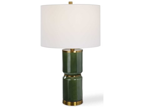 Luxecor Illumination Dark Green Round Drum Hardback Buffet Lamp