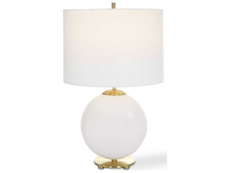 Luxecor Illumination White Gold Round Drum Hardback Shade Table Lamp