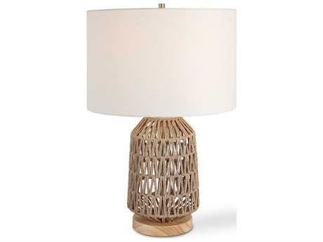Luxecor Illumination Oak Wood Brushed Nickel Round Hardback Shade Brown Table Lamp