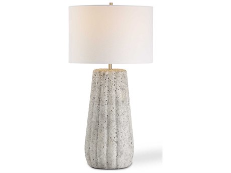 Luxecor Illumination Weathered Stone Brushed Nickel Round Hardback Shade Gray Buffet Lamp