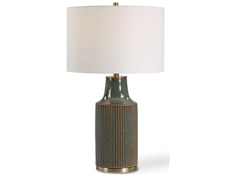 Luxecor Illumination Bluish Green Brushed Brass Round Hardback Buffet Lamp