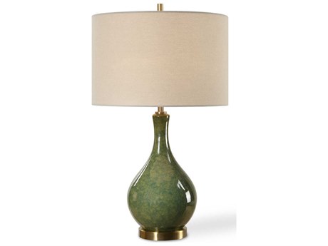 Luxecor Illumination Emerald Green Drum Hardback Rolled Edge Table Lamp