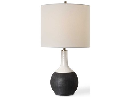 Luxecor Illumination Matte Black Chalk White Drum Hardback Rolled Edge Table Lamp