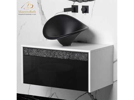 Maestro BathSerafina Modern Single Vanity 32"  Durable Wood And Murano Crystals  White And Black