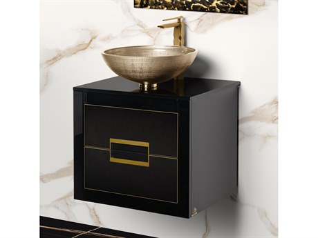 Maestro BathIncantesimo 24" Modern Bathroom Vanity  Black And Gold  Wall-Mounted  Glass Top: Flat