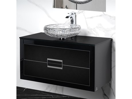 Maestro BathIncantesimo 40" Modern Bathroom Vanity  Black And Silver  Wall-Mounted  Glass Top: Flat