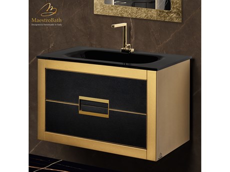 Maestro BathIncantesimo 32" Modern Bathroom Vanity  Gold And Black  Wall-Mounted  Glass Top: Integrated