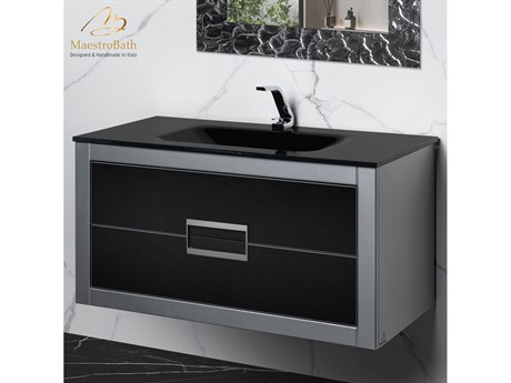 Maestro BathIncantesimo 40" Modern Bathroom Vanity  Silver And Black  Wall-Mounted  Glass Top: Integrated