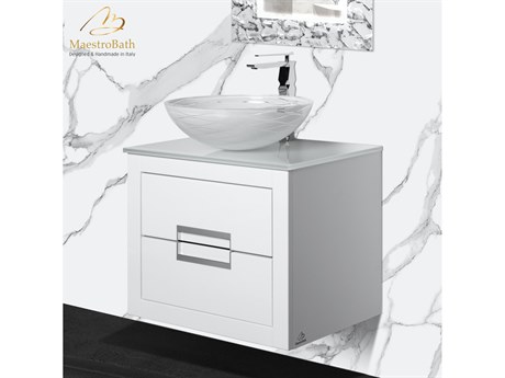 Maestro BathIncantesimo 24" Modern Bathroom Vanity  White And Silver  Wall-Mounted  Glass Top: Integrated