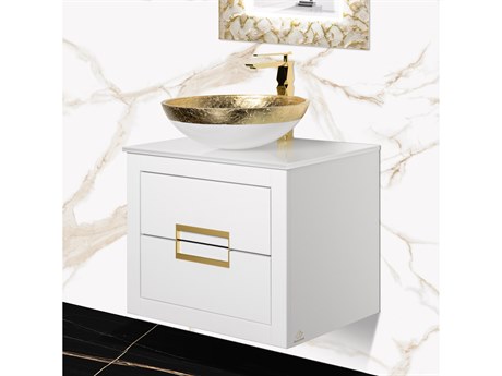 Maestro BathIncantesimo 24" Modern Bathroom Vanity  White And Gold  Wall-Mounted  Glass Top: Flat