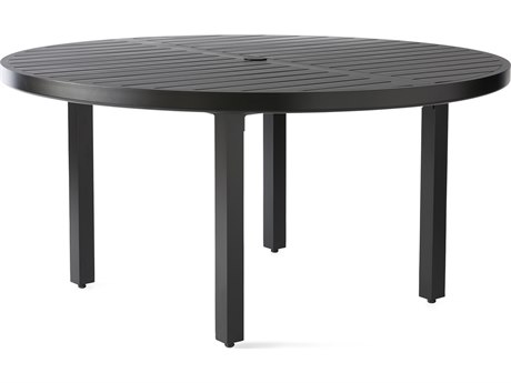 Mallin Trinidad 3000 Series Aluminum 60'' Round Slatted Top Dining Table with Umbrella Hole
