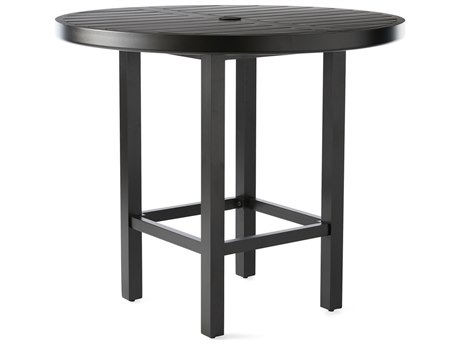 Mallin Trinidad 3000 Series Aluminum 42'' Round Slatted Top Counter Height Table with Umbrella Hole