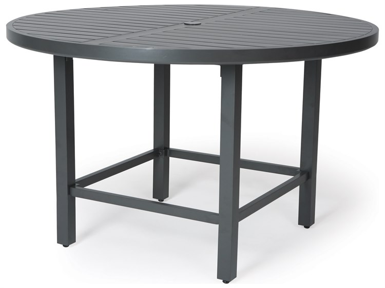 Mallin Trinidad 3000 Series Aluminum 60'' Round Slatted Top Counter Height Table with Umbrella Hole