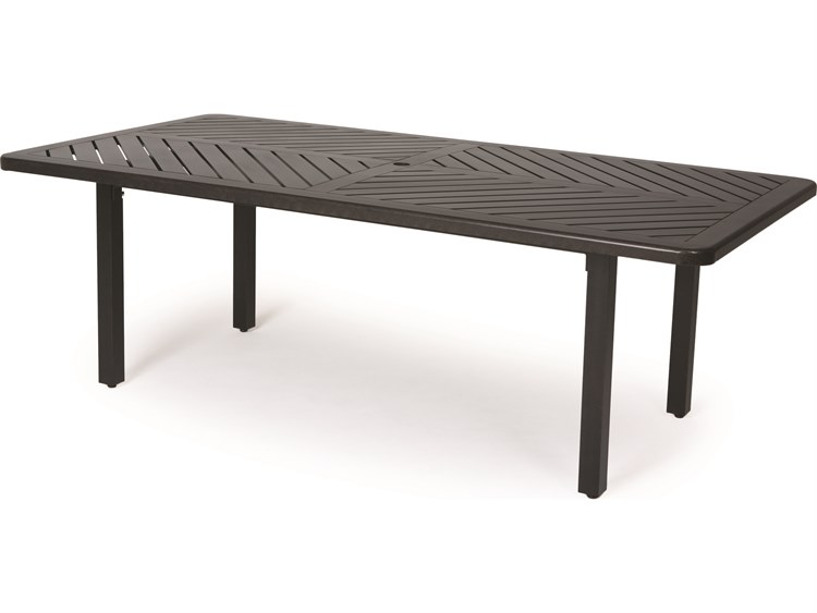 Mallin Trinidad Tables F-top Aluminum 84''W x 42''D Rectangular Dining Table with Umbrella Hole