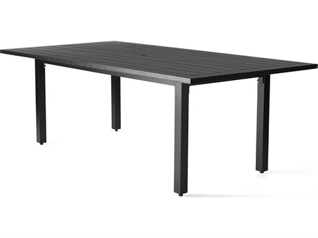 Mallin Trinidad Aluminum 84'' W x 42'' D Rectangular W-Wood Grain Top Dining Table with Umbrella