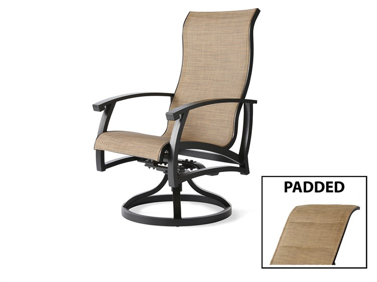Mallin Georgetown Padded Sling Aluminum Swivel Rocking Patio Dining Arm Chair