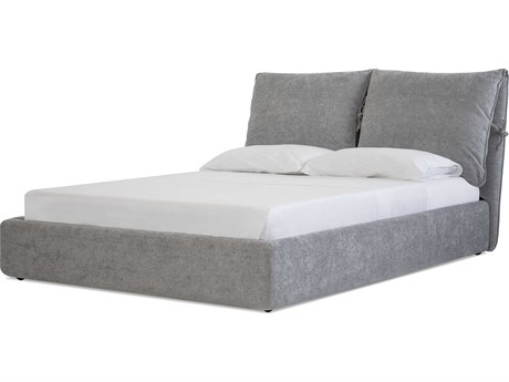 Mobital Plume Heather Grey Chenille Pine Wood Upholstered Queen Platform Bed