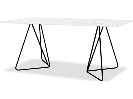 Mobital Papillon Rectangular Glass Laurent White Black Dining Table