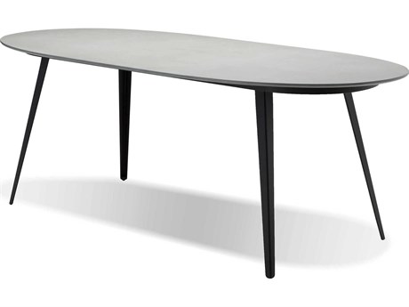 Mobital Tulum Oval Concrete Grey Black Galvanized Steel Dining Table