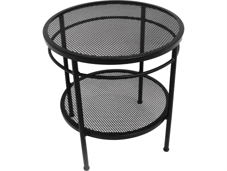 Meadowcraft Cove Wrought Iron Round Two Tier Outdoor End Table