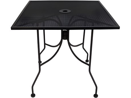 Meadowcraft Mesh Wrought Iron Square Outdoor Dining Table with Umbrella Hole