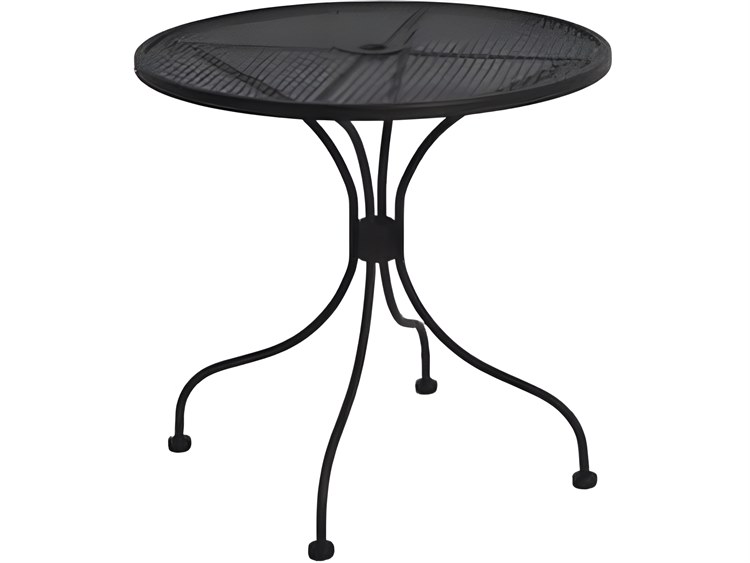 Meadowcraft Mesh Wrought Iron Round Outdoor Patio Bistro Table with Umbrella Hole