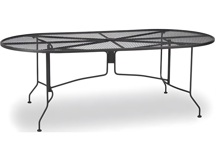 Meadowcraft Mesh Wrought Iron Oval Outdoor Dining Table with Umbrella Hole
