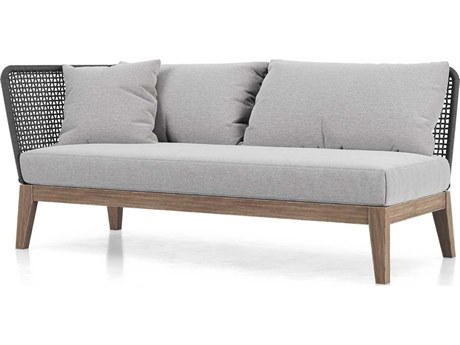 ModLuxe Outdoor Haukland Cushions In Feather Gray Basketweave, Body Dark Cord, Frame Weathered Eucalyptus Fabric Cushion Sofa