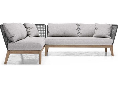 ModLuxe Outdoor Haukland Cushions In Feather Gray Fabric, Body Dark Regatta Cord, Frame Weathered Eucalyptus Fabric Cushion Sofa