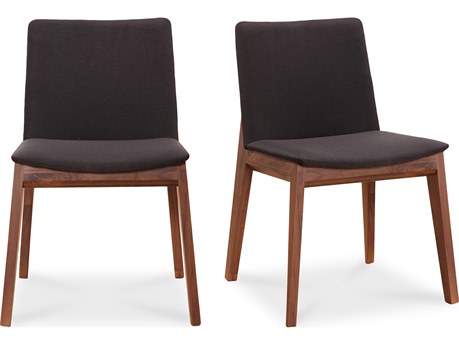 Moe's Home Deco Walnut Wood Black Upholstered Side Dining Chair - Set of Two