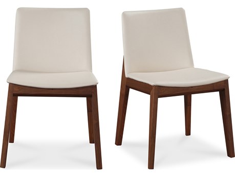 Moe's Home Deco Walnut Wood White Upholstered Side Dining Chair - Set of Two