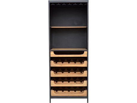 Moe's Home Black Teak Wood Natural Wine Bar Cabinet