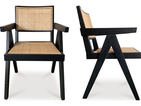 Moe's Home Takashi Elm Wood Black Arm Dining Chair - Set of Two