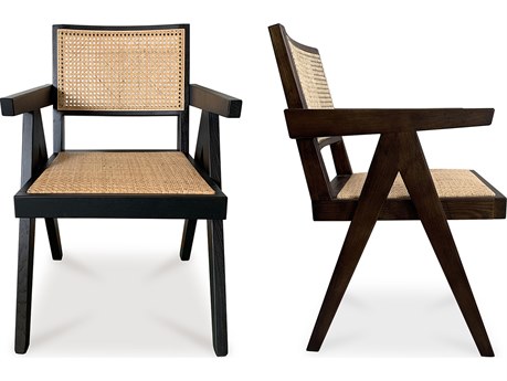 Moe's Home Takashi Elm Wood Brown Arm Dining Chair - Set of Two
