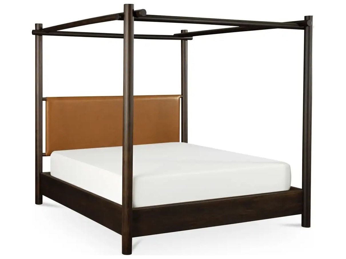 Devin Brown Leather Upholstered Canopy Bedroom Set