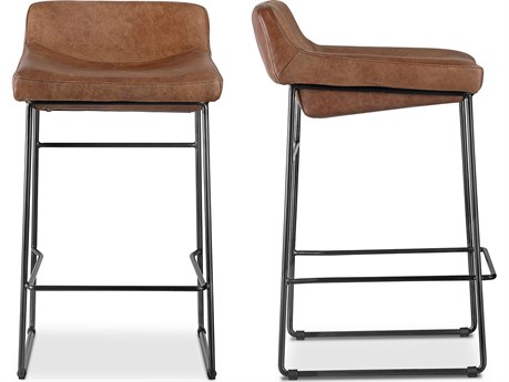 Moe's Home Leather Cappuccino Counter Stool - Set of Two