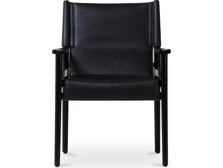 Moe's Home Remy Leather Ash Wood Black Upholstered Arm Dining Chair