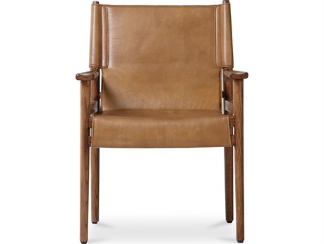 Moe's Home Remy Leather Ash Wood Brown Upholstered Arm Dining Chair