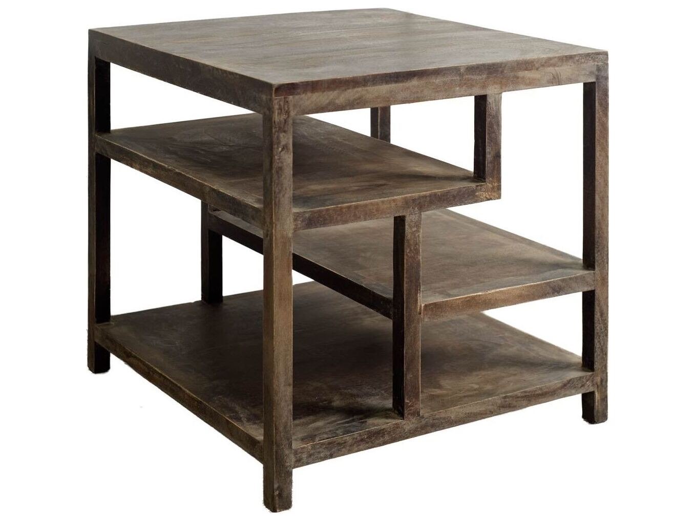 Wright II 22" x 21.9" Square Top Medium Brown Wooden Multi-Shelf End/Side Table