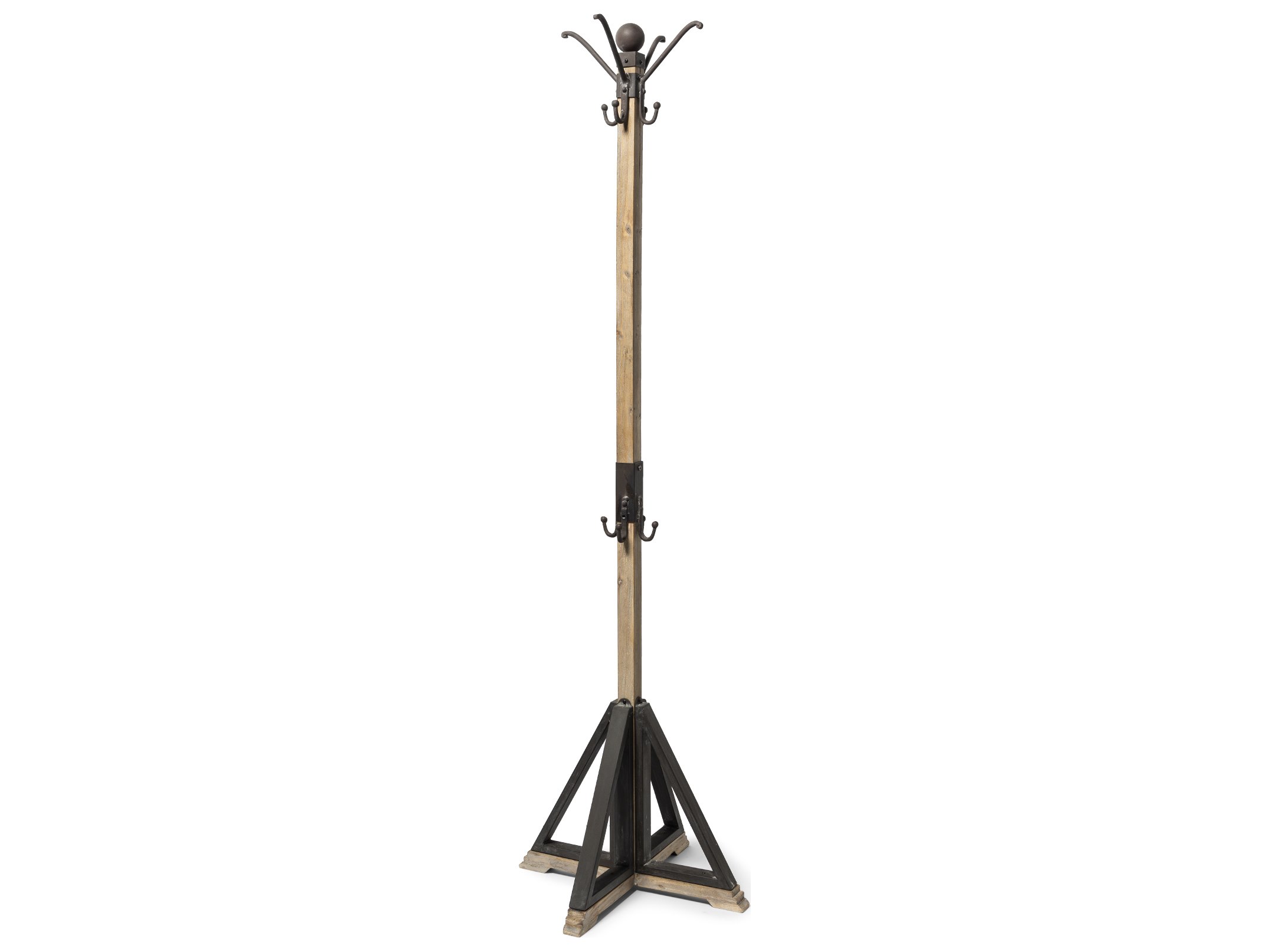 Lamda 22 x 75 Black Metal and Light Brown Wood Coat Rack