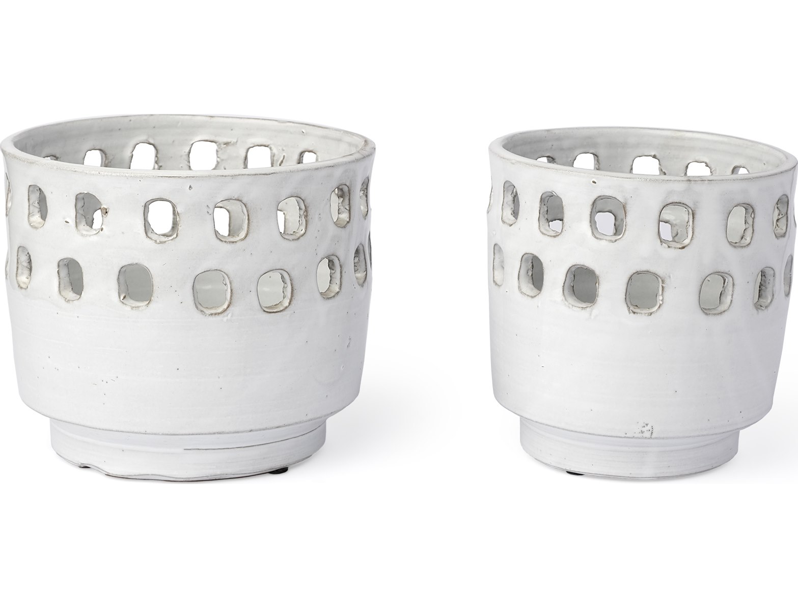 Larissa Set of Two White Ceramic Hollow Pattern Vases