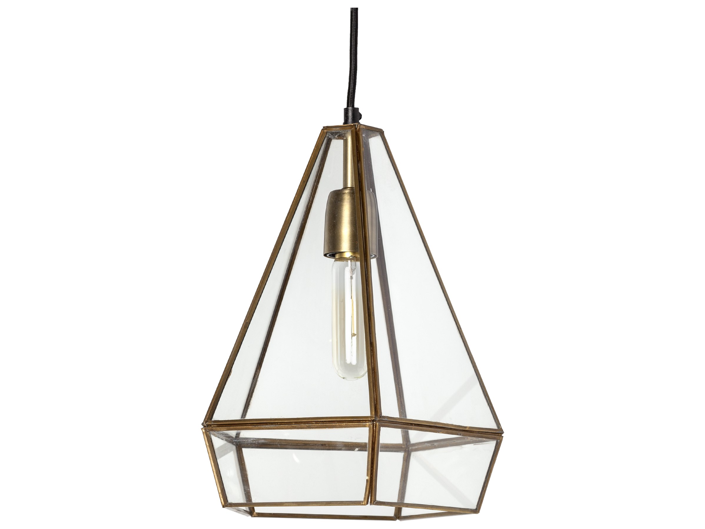 Prima 9.5x12.5 Gold Metal and Glass Pyramid Pendant Light