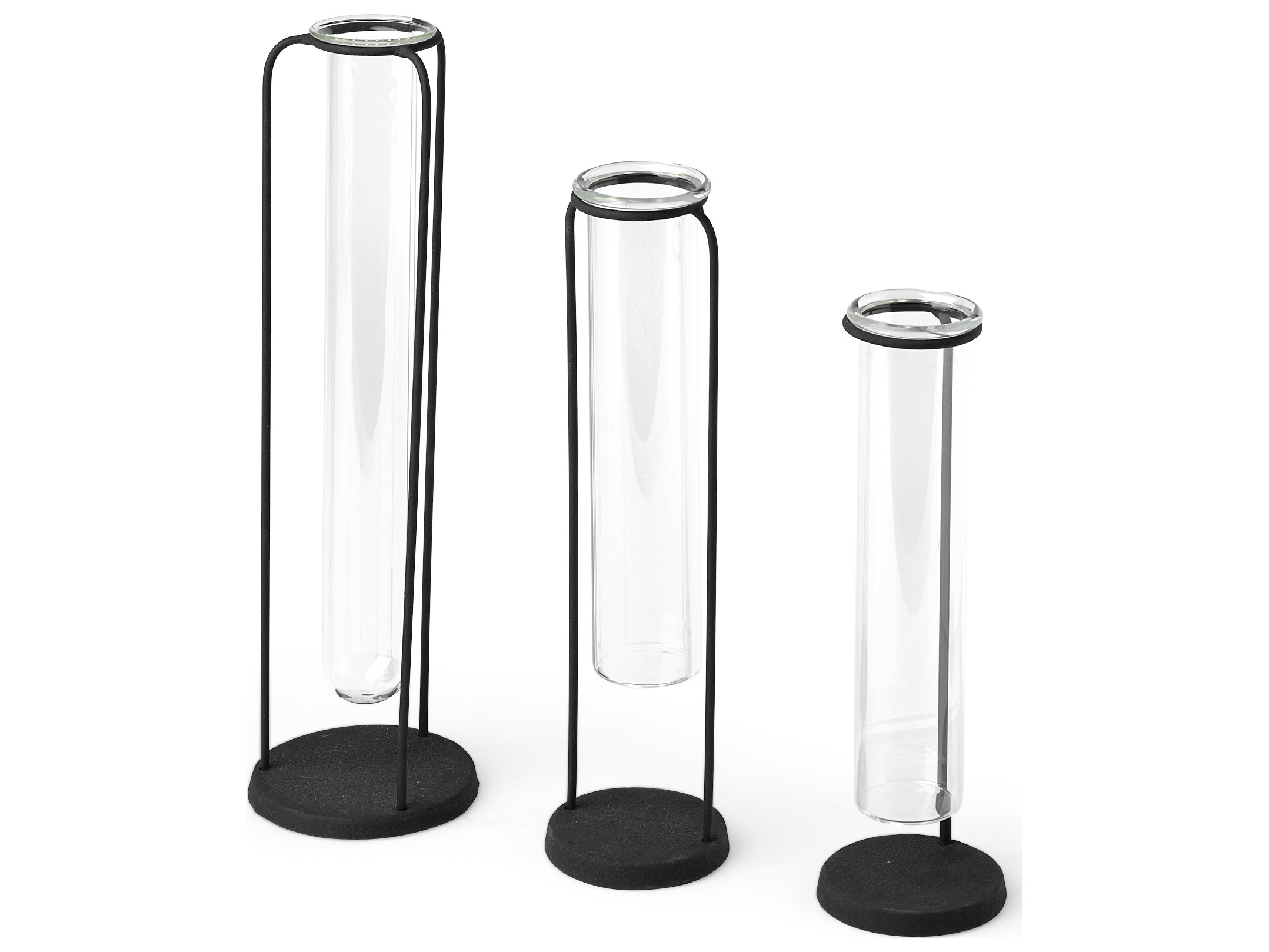 Beeker Set Of Three Black Metal Test Tube Style Vases