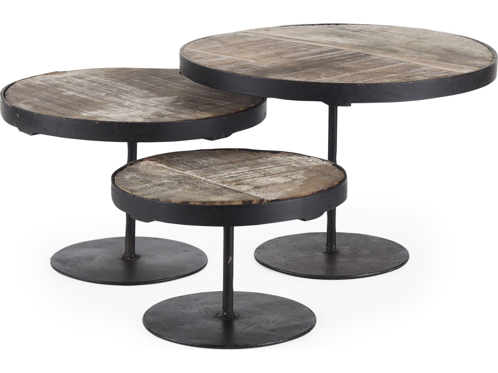 Lorenz (Set of 3) Light Brown Wood W/ Black Metal Base Round Decorative Display Stands