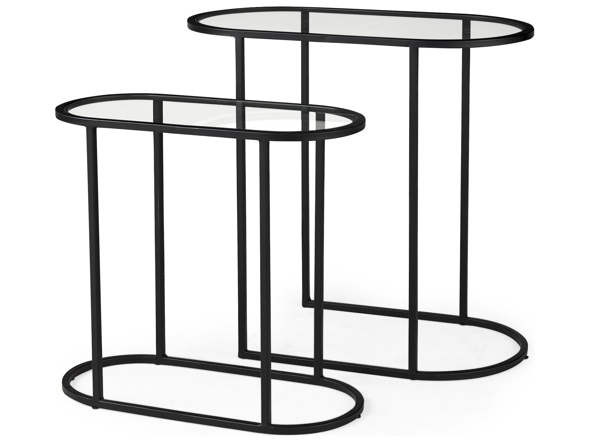 Celine 24.2 L x 12.6 W x 22.4 H Set of Two Black/Silver Metal and Glass Nesting Accent Tables